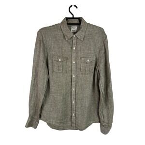 Murano Slim Fit Men's M Baird McNutt Linen Button Up Shirt Roll Tab LS Tan